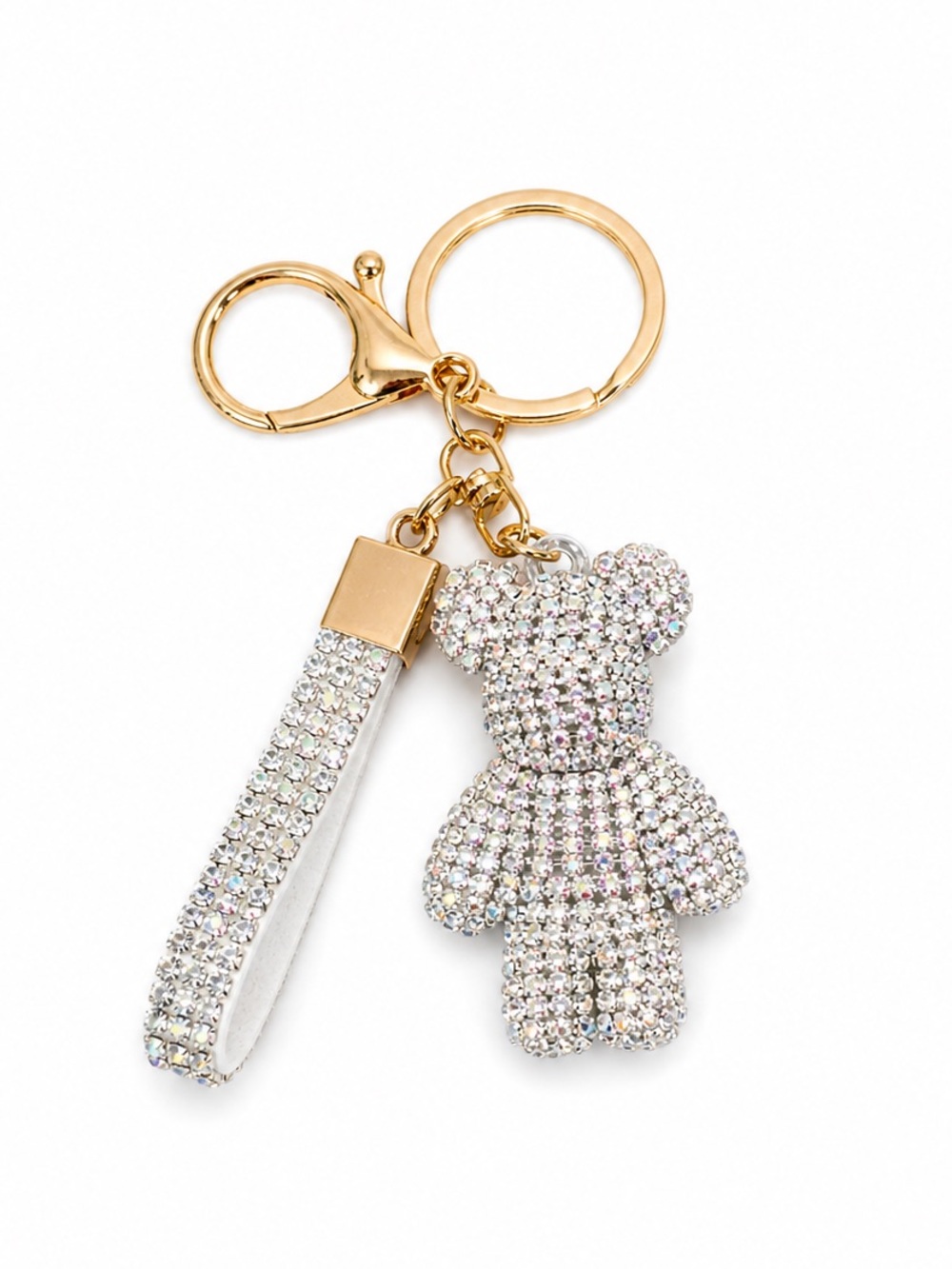 Crystal Teddy Bear Keychain with Rhinestone Wristlet